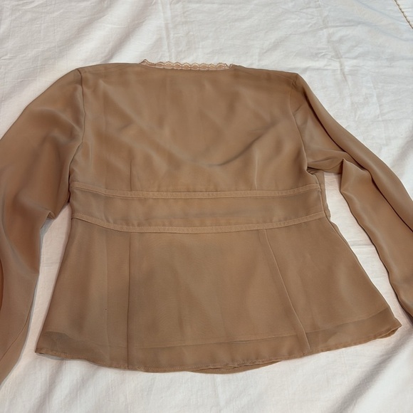 Casual Corner Women's Tan Top with Sheer Sleeves & Empire Waist - Picture 8 of 11